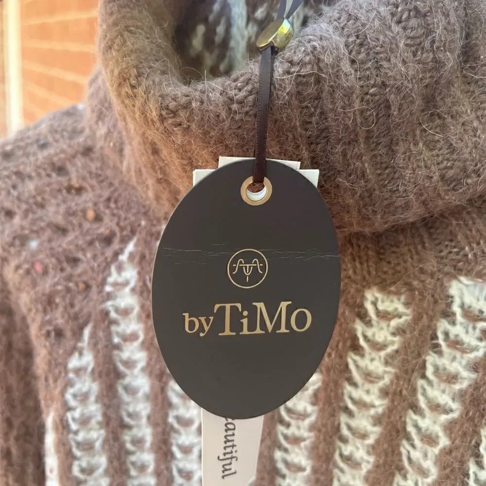 By TiMo Soft Knit Turtleneck Dress size XS brown/cream - Picture 4 of 7